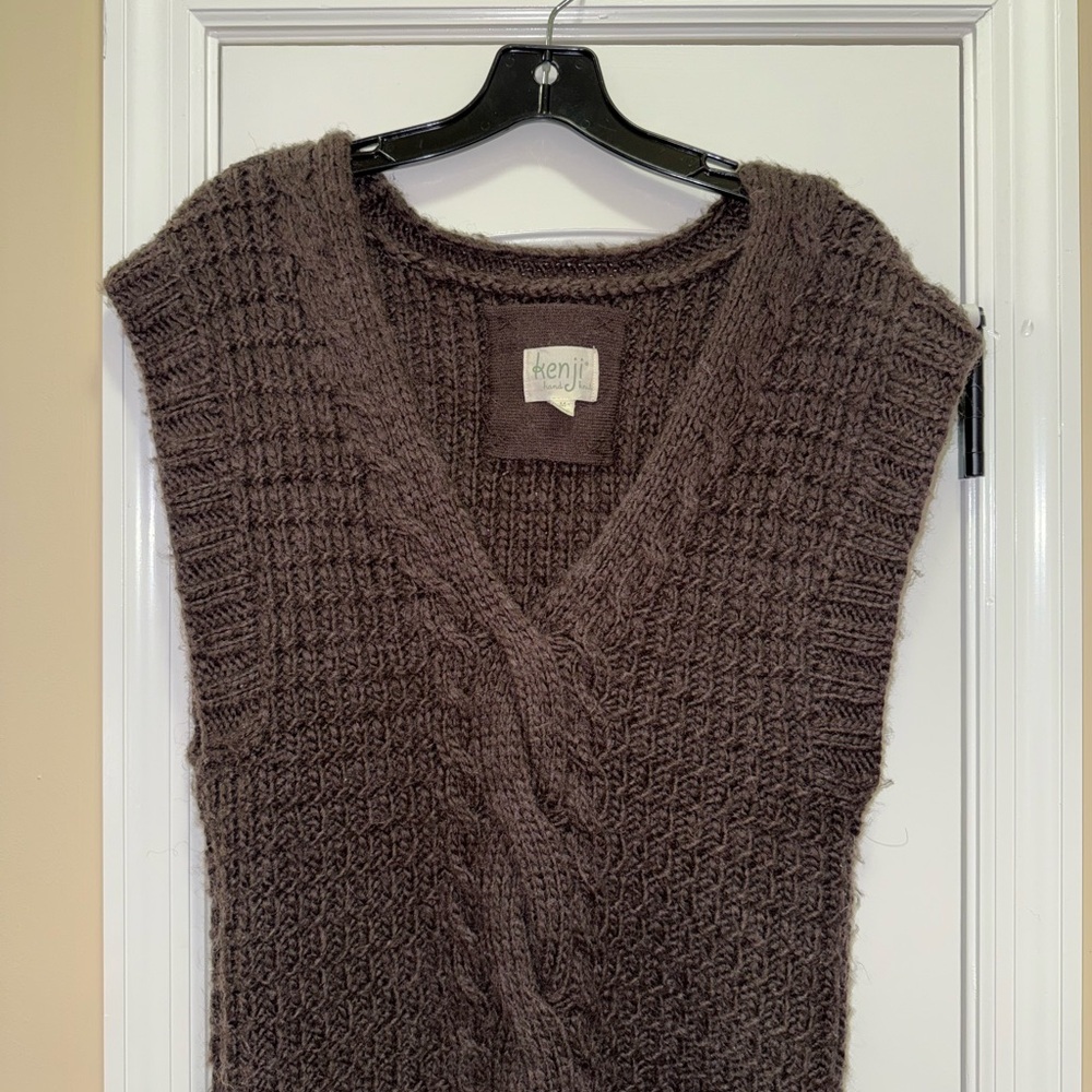 NWOT Vintage Oversized Brown Wool Knit Sweater Vest V-neck